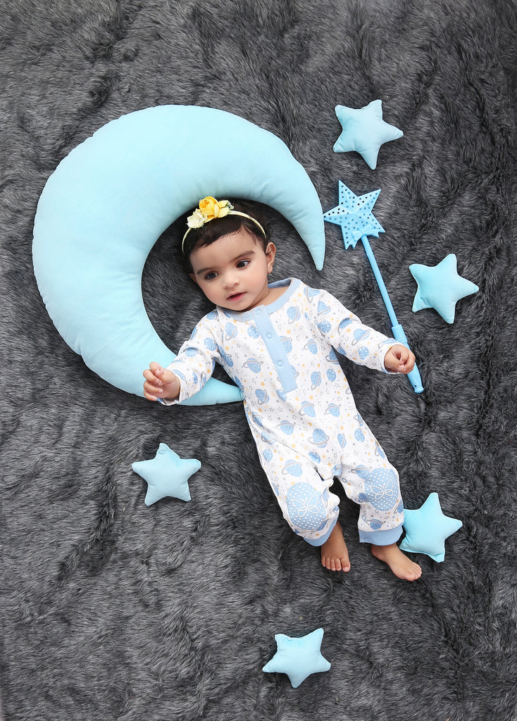 Sleepsuit - WhiteBlue, Buzzee Babies, Newborn baby clothes, Baby dress, infant dress