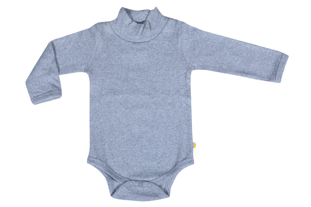 HighNeckBodySuit-GreyMelange,Romper for Newborns,Bodysuit for Newborns,Newborn baby clothes,Buzzeebabies,Baby Dress