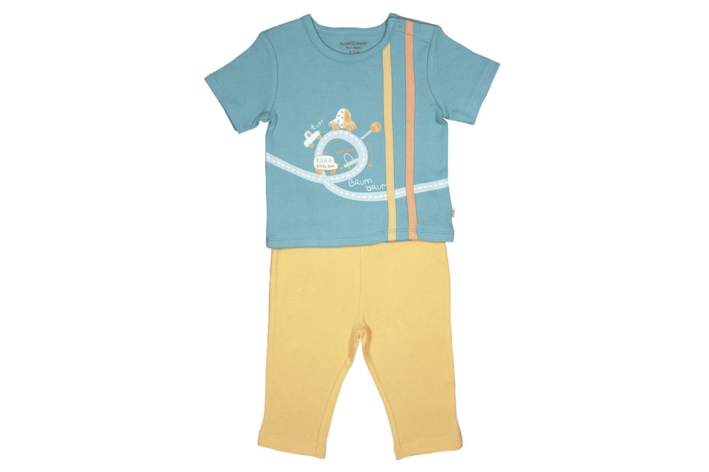PyjamaSet-AquaWarmApricot1,Newborn Baby clothes, pyjama set for Newborns, pyjama set for Babies, Buzzee babies, Baby dress