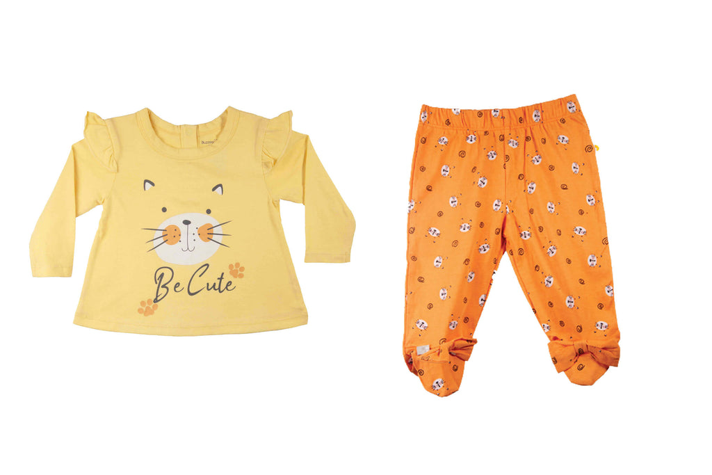 PyjamaSet-BananaCreamMockOrange1,Newborn Baby clothes, pyjama set for Newborns, pyjama set for Babies, Buzzee babies, Baby dress