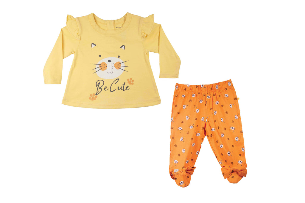 PyjamaSet-BananaCreamMockOrange4,Newborn Baby clothes, pyjama set for Newborns, pyjama set for Babies, Buzzee babies, Baby dress