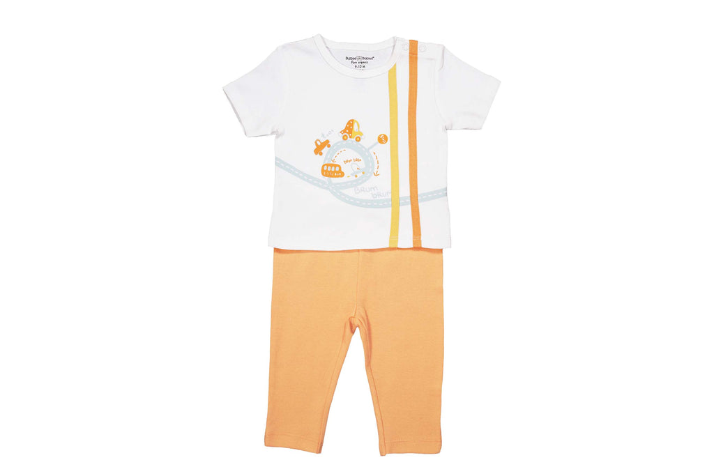 PyjamaSet-BrightWhiteCopperTan1,Newborn Baby clothes, pyjama set for Newborns, pyjama set for Babies, Buzzee babies, Baby dress
