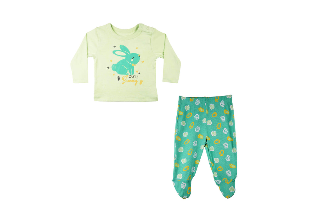 PyjamaSet-GreenAshMintLeaf1,Newborn Baby clothes, pyjama  set for Babies,Pyjama set for Newborns, Buzzee babies, Baby dress