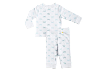 PyjamaSet-WhitewithBluePrint1,Newborn Baby clothes, pyjama  set for Babies,Pyjama set for Newborns, Buzzee babies, Baby dress