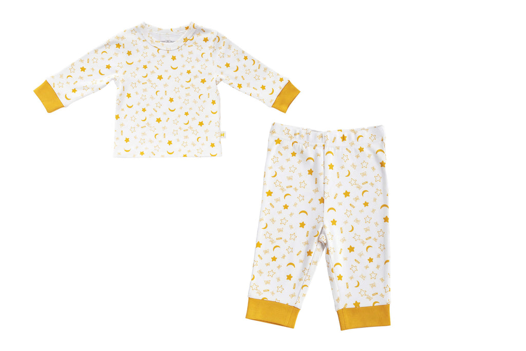 PyjamaSet-WhitewithYellowAOP2,Newborn Baby clothes, pyjama  set for Babies,Pyjama set for Newborns, Buzzee babies, Baby dress