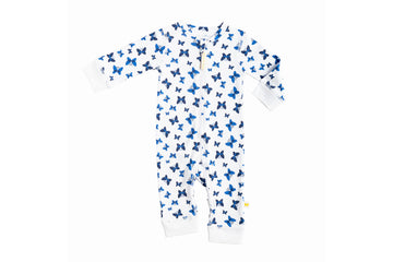 SleeperSuit-WhitewithBluePrint1,Newborn Baby clothes, nightwear for Babies,sleepsuit for Newborns, Buzzee babies, Baby dress