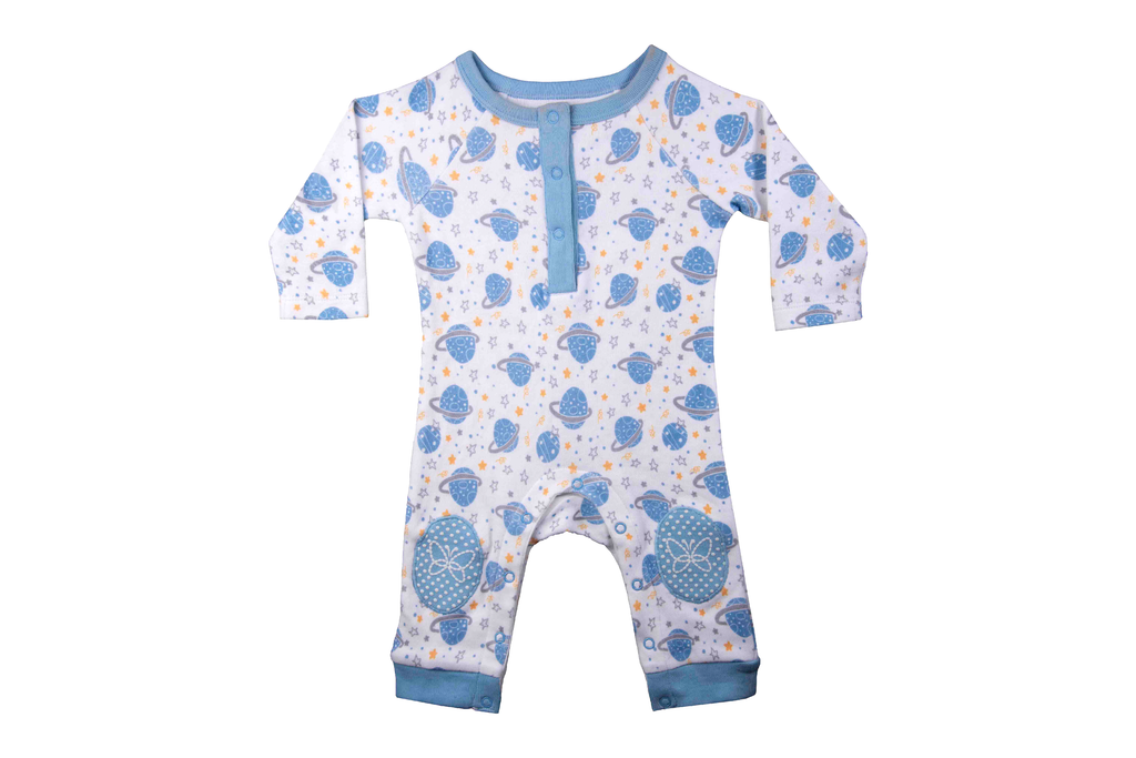 Sleepsuit - WhiteBlue, Buzzee Babies, Newborn baby clothes, Baby dress, infant dress